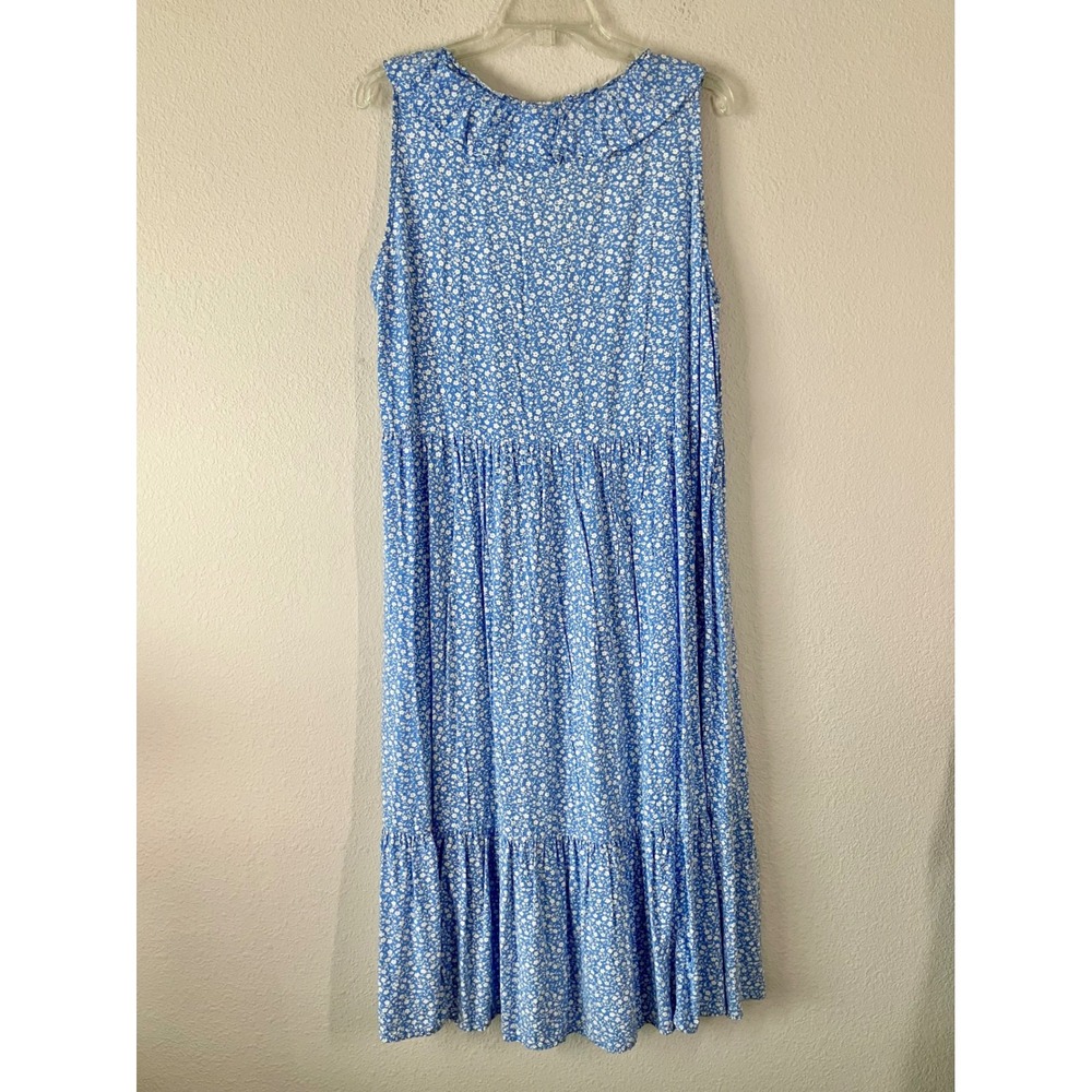 OLD NAVY Tiered Boho Dress XL Ditsy Floral Ruffle Peasant Cottage Trad Wife Blue - Picture 6 of 7
